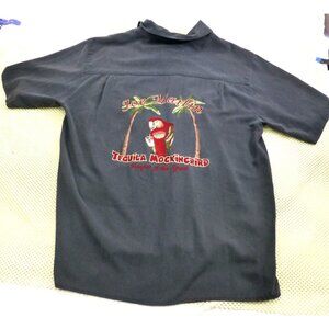 Joe Marlin Tequila Mockingbird Parrot Embroidered 100% Silk Camp Shirt Size Med